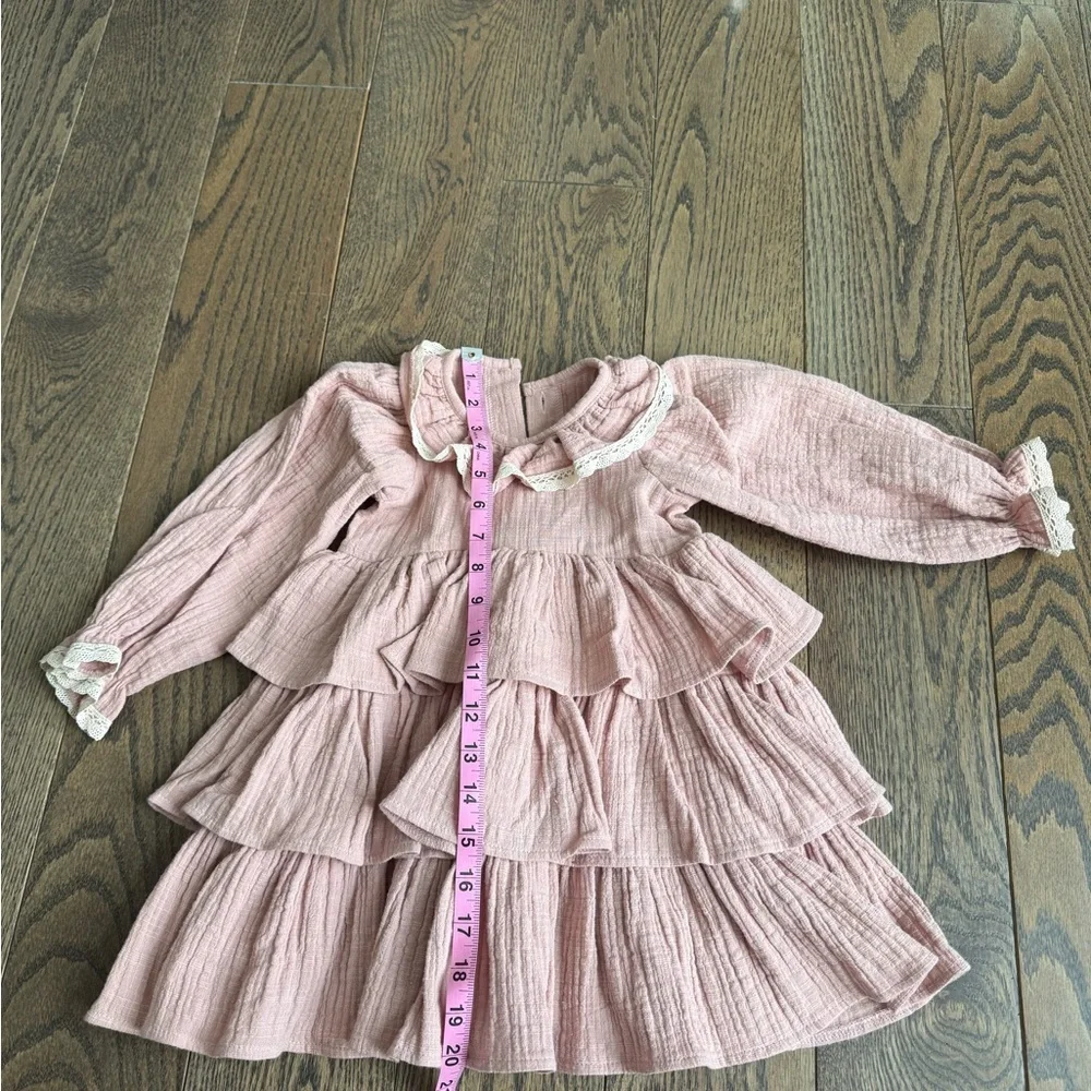 Pink Ruffled Kids Dress custom handmade in poland 100% organic cotton 2T 18-24 m